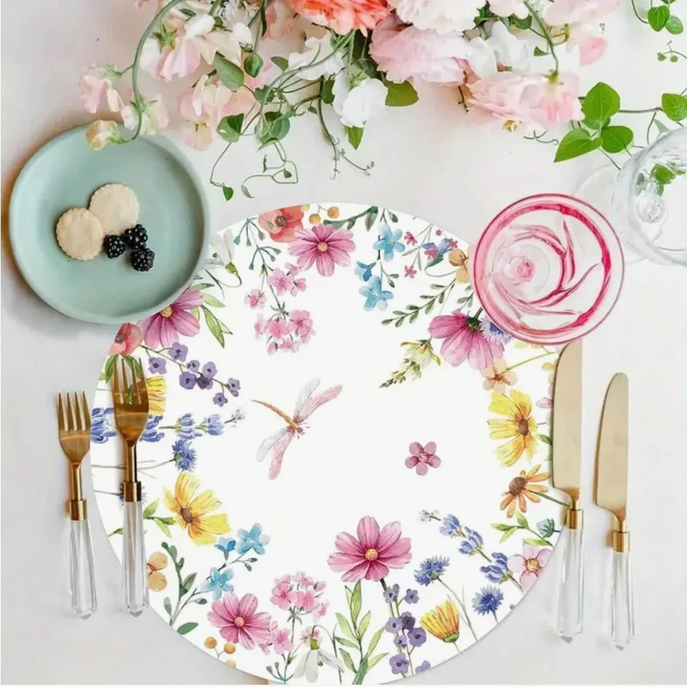 Set of 16 Wildflower Dragonfly Disposable Paper Placemats